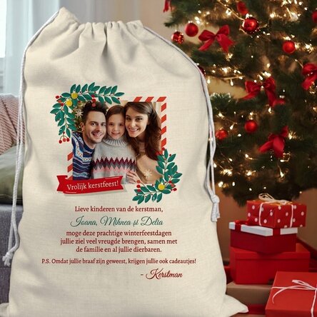 Giftzak gepersonaliseerd met een foto en een boodschap van de Kerstman