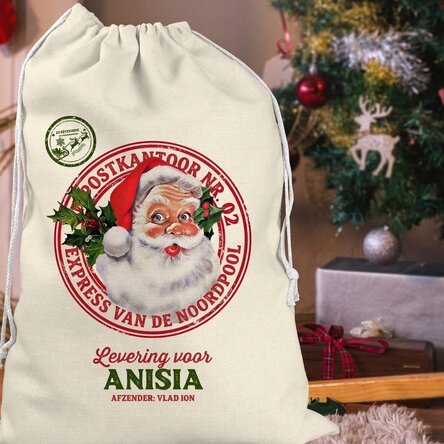 Gepersonaliseerde cadeauzak met tekst - Expresslevering vanaf de Noordpool