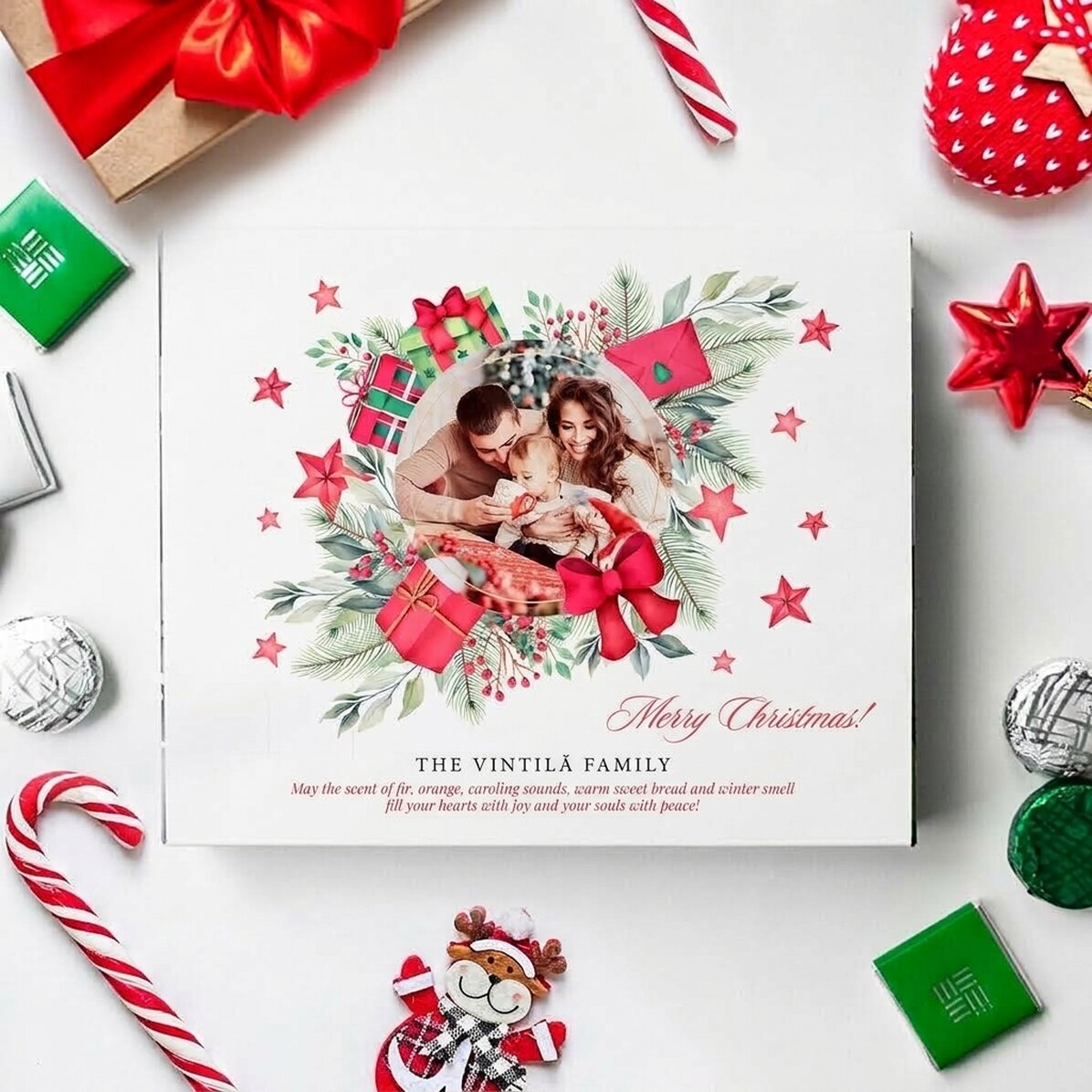 Gepersonaliseerde bonbondoos met tekst en foto - Kerstwens