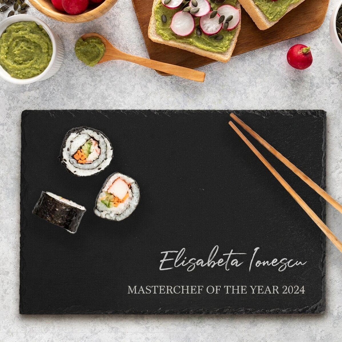 Op maat gemaakte leisteenplaat met gegraveerde tekst - Masterchef