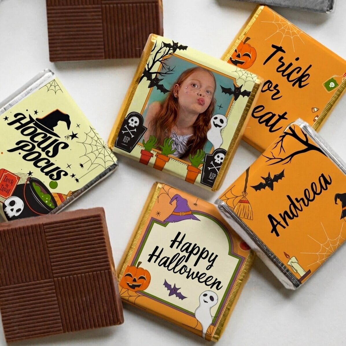 Set van 5 gepersonaliseerde minichocolade met foto en tekst - Halloween