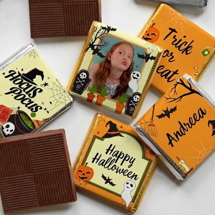 Set van 5 gepersonaliseerde minichocolade met foto en tekst - Halloween