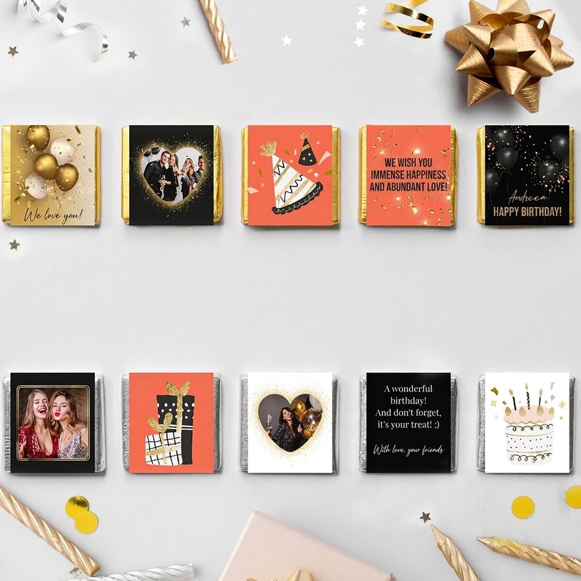 Set van 10 gepersonaliseerde mini-chocolade voor een verjaardag