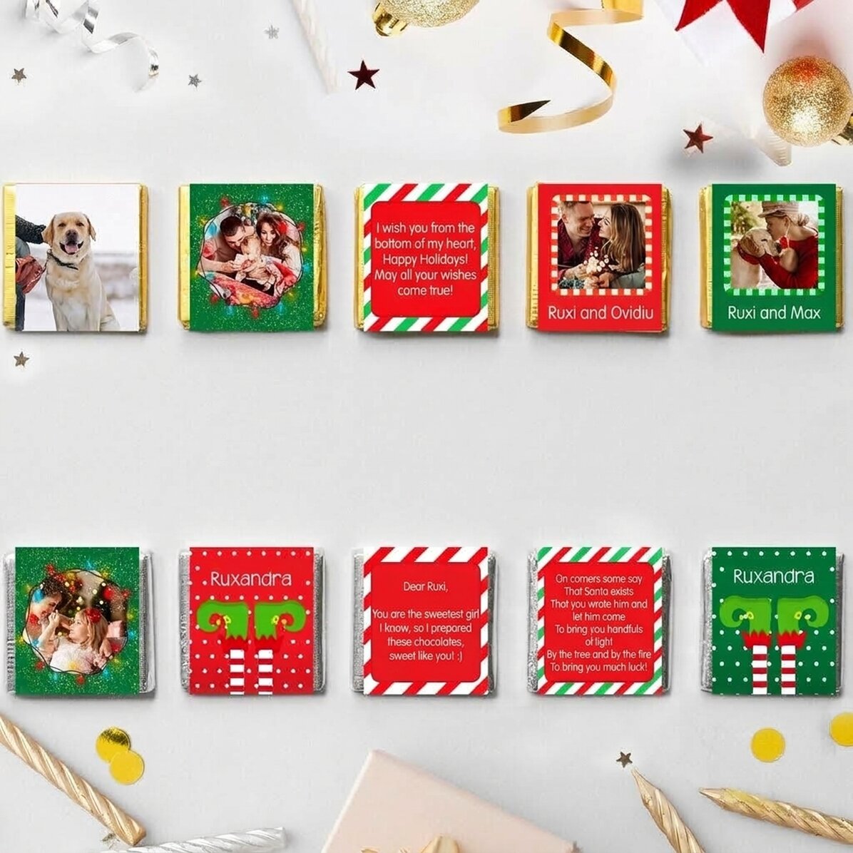 Set van 10 gepersonaliseerde minichocolade - Kerstsfeer