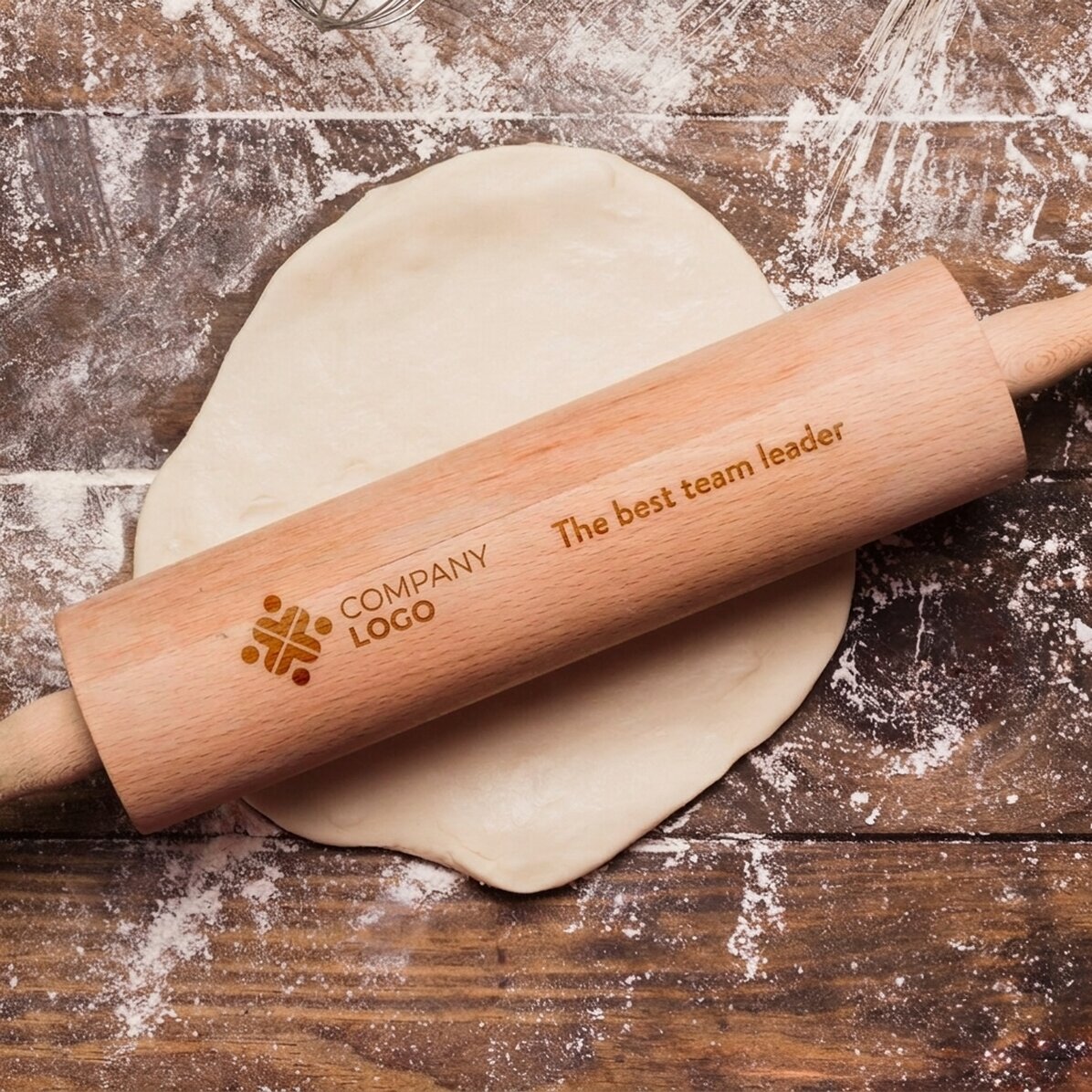 Houten draaier, gepersonaliseerd met logo en boodschap