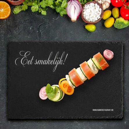 Op maat gemaakte leisteenplaat met gegraveerde tekst - Eet smakelijk - Restaurant