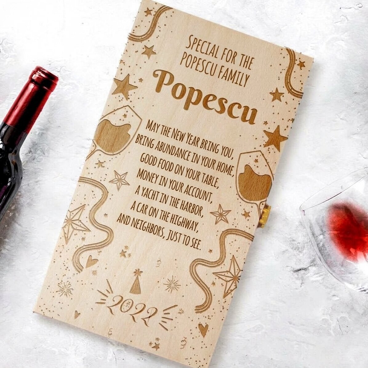 Gepersonaliseerde wijnkist voor twee flessen met een boodschap - Nieuwjaar
