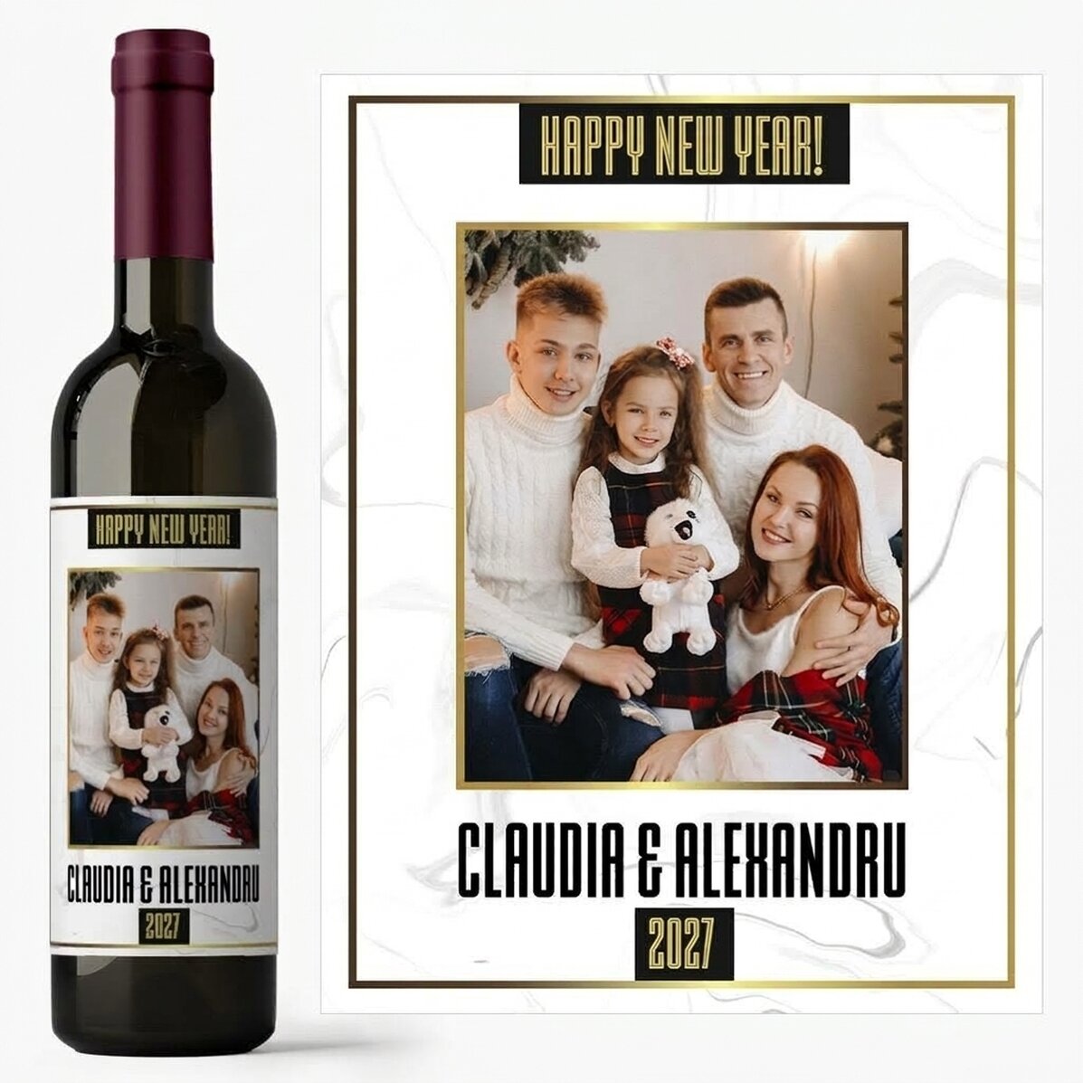 Wijn met een persoonlijke foto en tekst - White Happy New Year