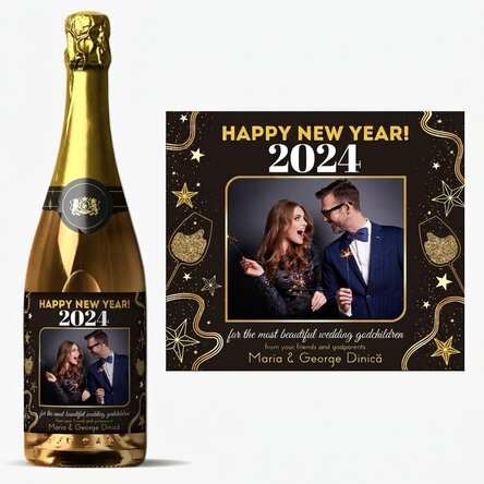 Mousserende wijn met persoonlijke tekst en foto - Van harte gefeliciteerd! 2024