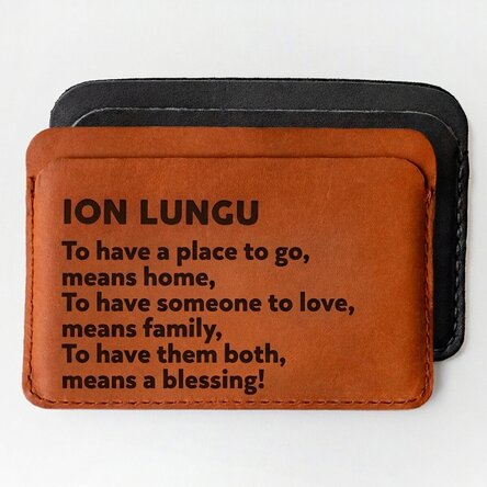 Personalised leather wallet with text for family