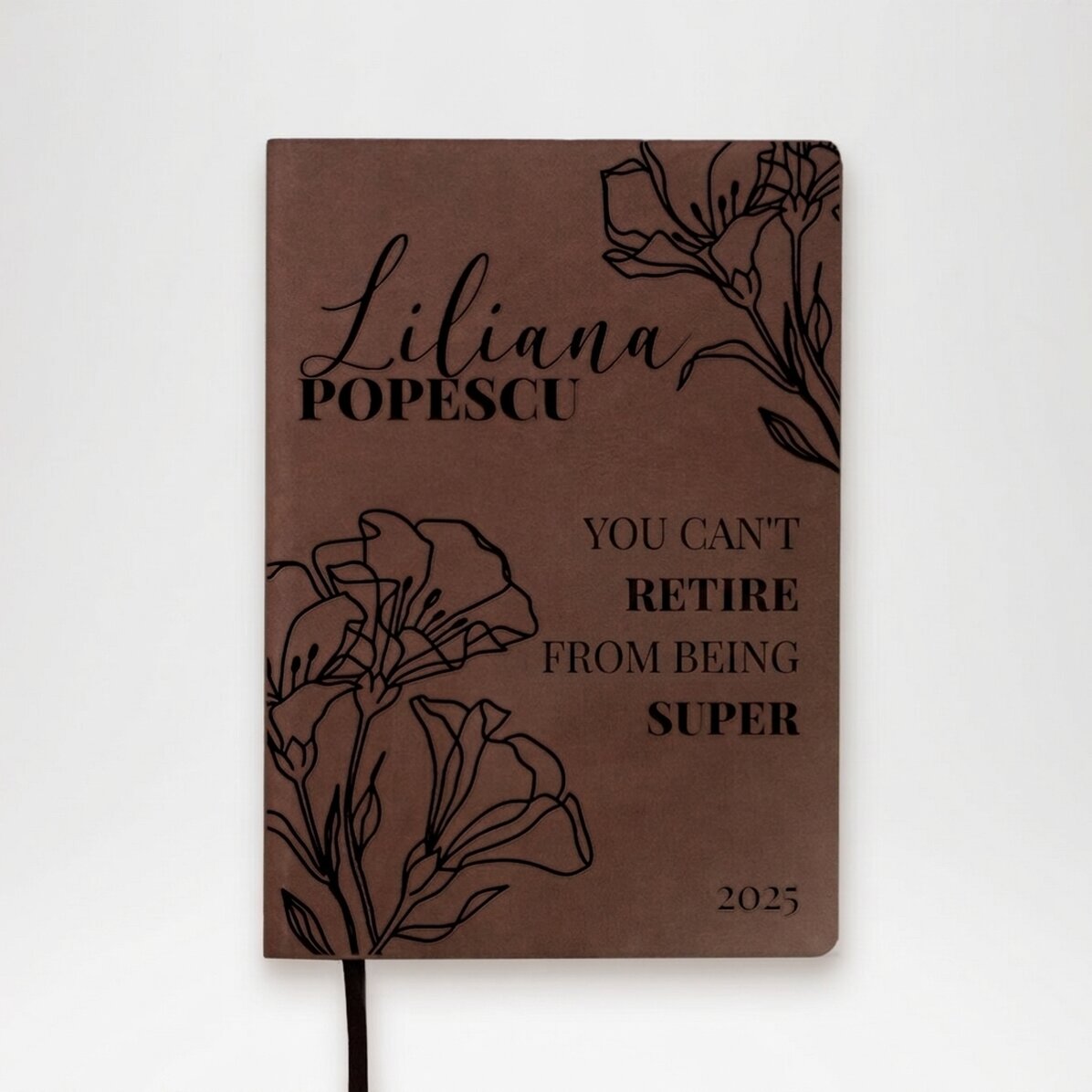 Gepersonaliseerde leren agenda met een boodschap ter gelegenheid van het pensioen en een elegant ont