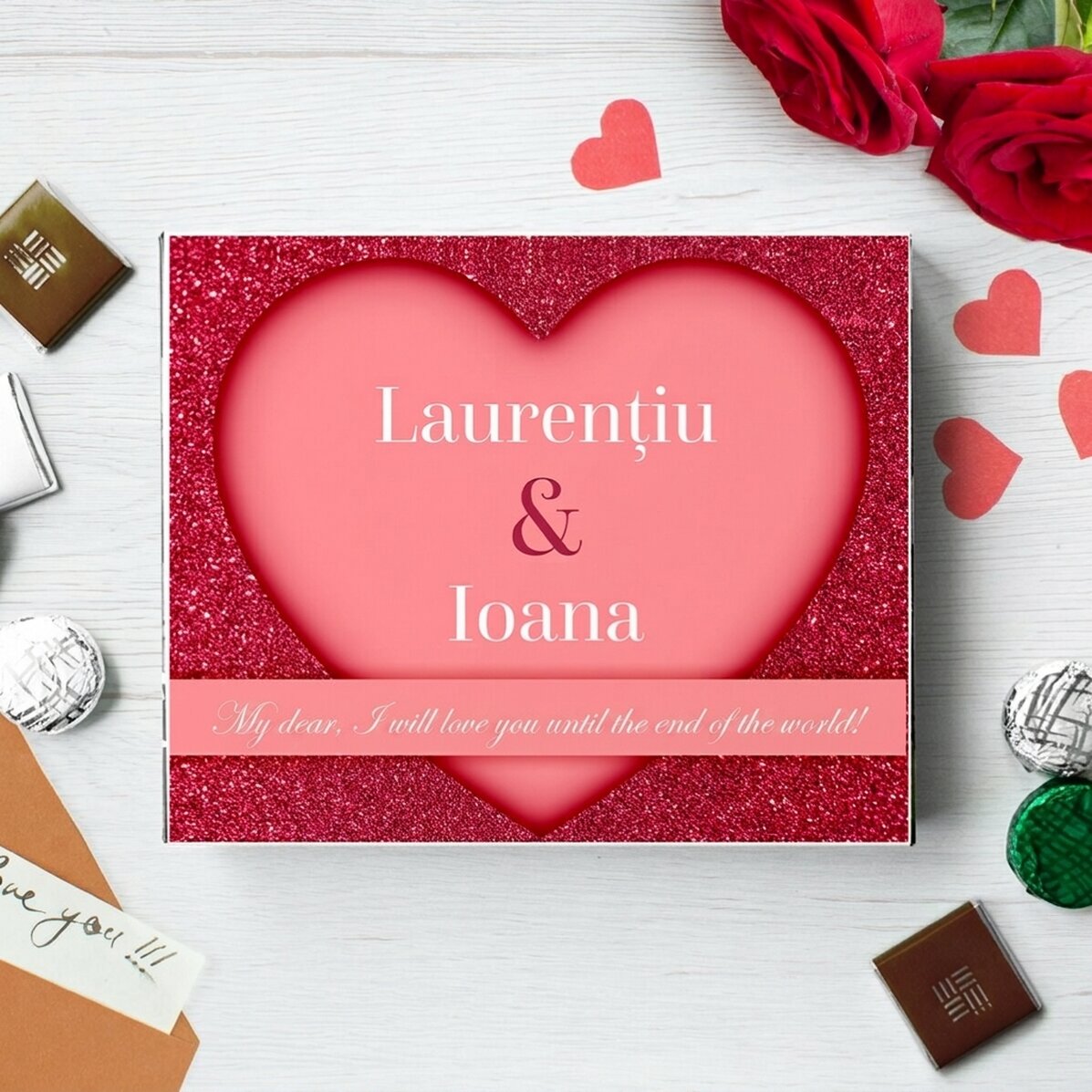 Gepersonaliseerde bonbonnière met tekst voor koppels - Sweet love