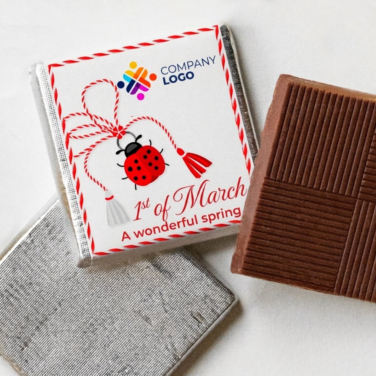 Gepersonaliseerde mini-chocolade met logo en tekst