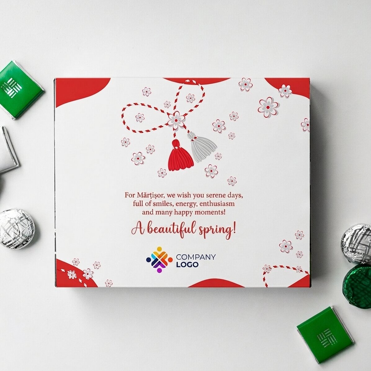 Doosje snoepjes met logo en persoonlijke boodschap