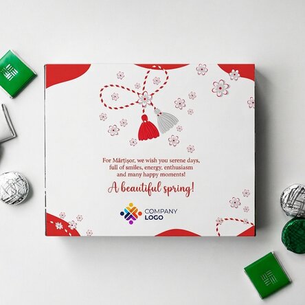 Personalised box of sweets with logo and message