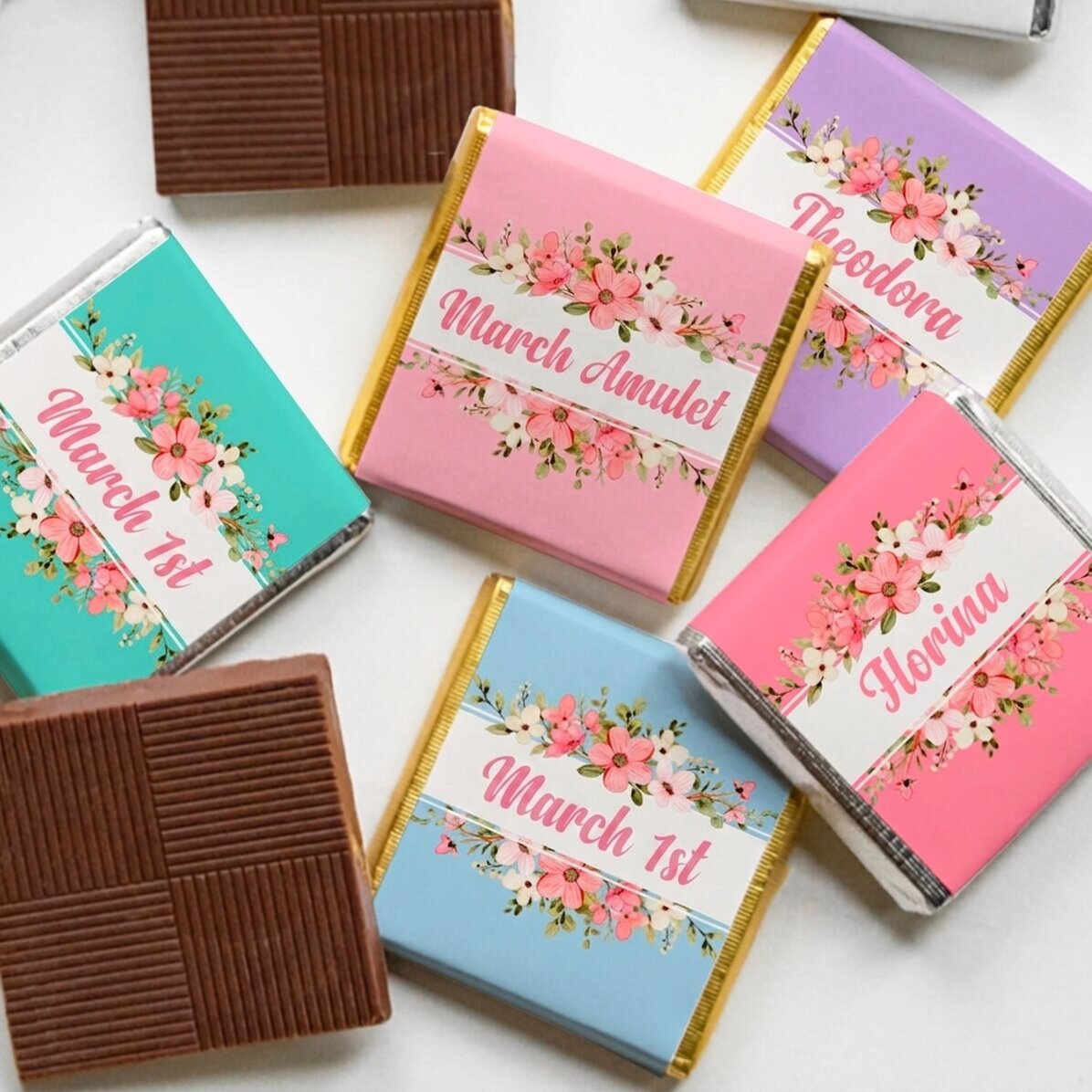 Gepersonaliseerde mini-chocolade met naam - Lentebloemen