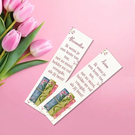 Gepersonaliseerde boekenlegger met boodschap - Spring