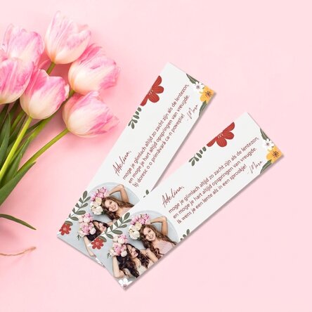 Gepersonaliseerde boekenlegger met een foto en een boodschap - Lente