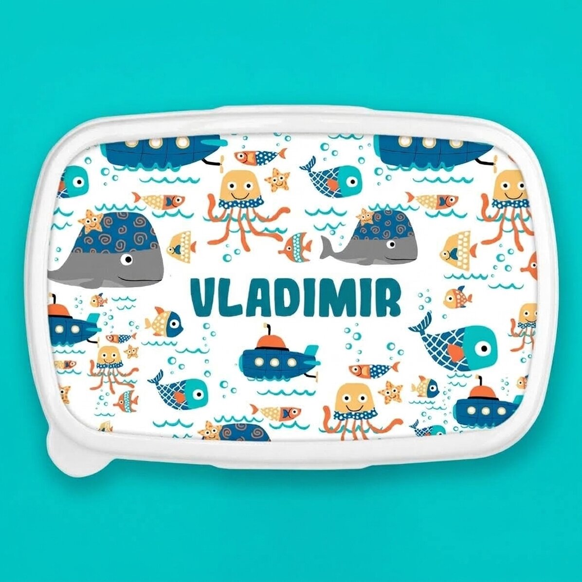 Lunchbox, gepersonaliseerde opbergdoos met tekst - Blue sea