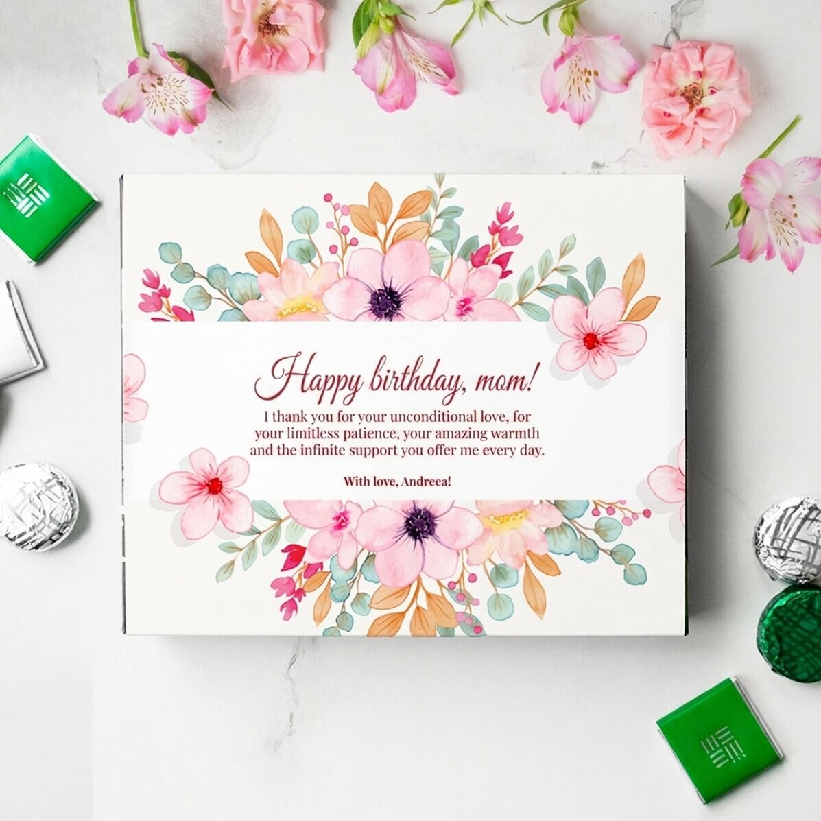Gepersonaliseerd bonbonnière met tekst voor mama - Gelukkige verjaardag, mama!