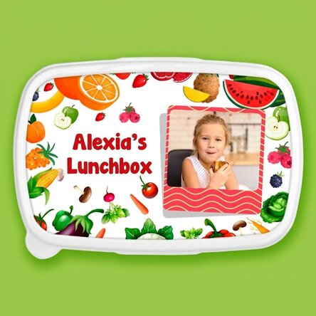 Lunchbox, gepersonaliseerde lunchtrommel met een foto en tekst - Fruit en groenten
