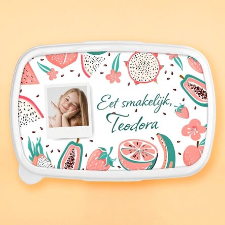 Lunchbox, gepersonaliseerde lunchtrommel met een foto en een boodschap - Fruit