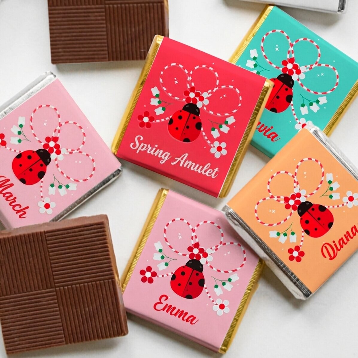 Gepersonaliseerde mini-chocolade met de naam ‘lieveheersbeestje’