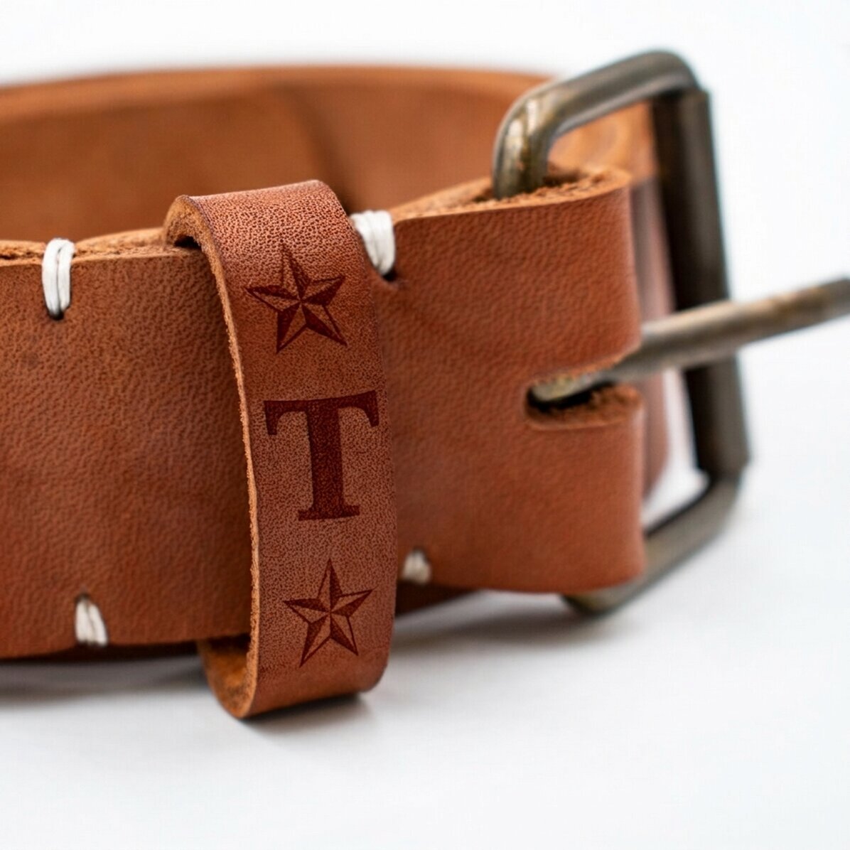 Op maat gemaakte leren riem met initiaal - Stars
