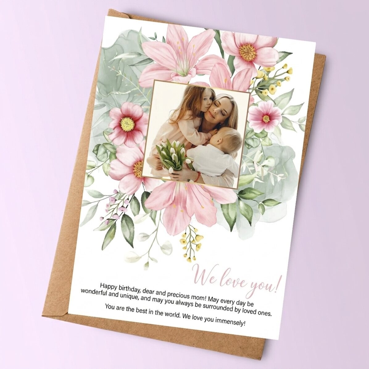Gepersonaliseerde kaart met een foto en tekst - Floral