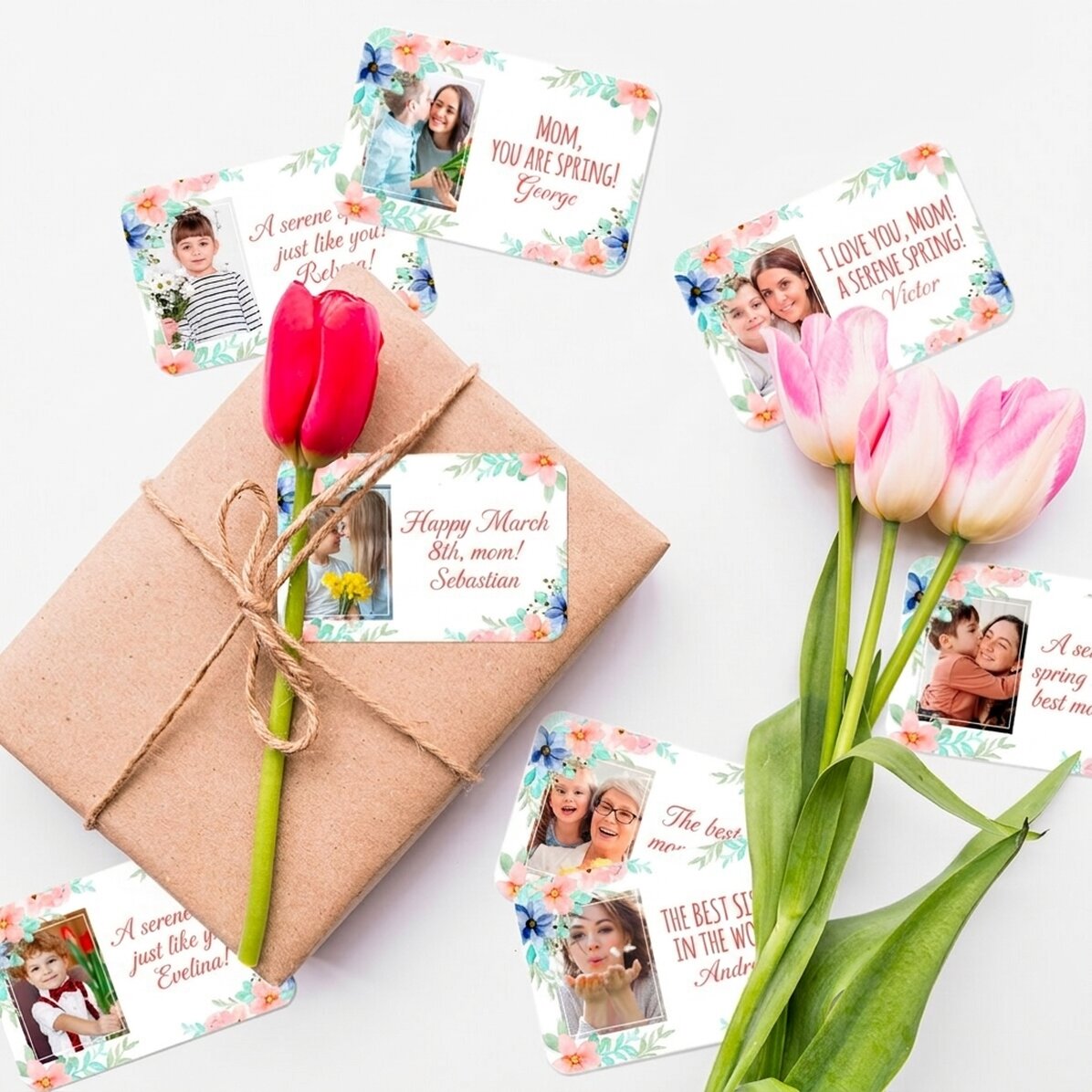 Set van 8 gepersonaliseerde stickers (zelfklevende etiketten) met foto