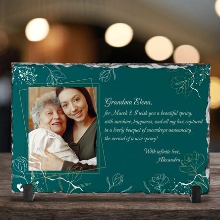 Personalised slate plaque with a photo and message - Flowers