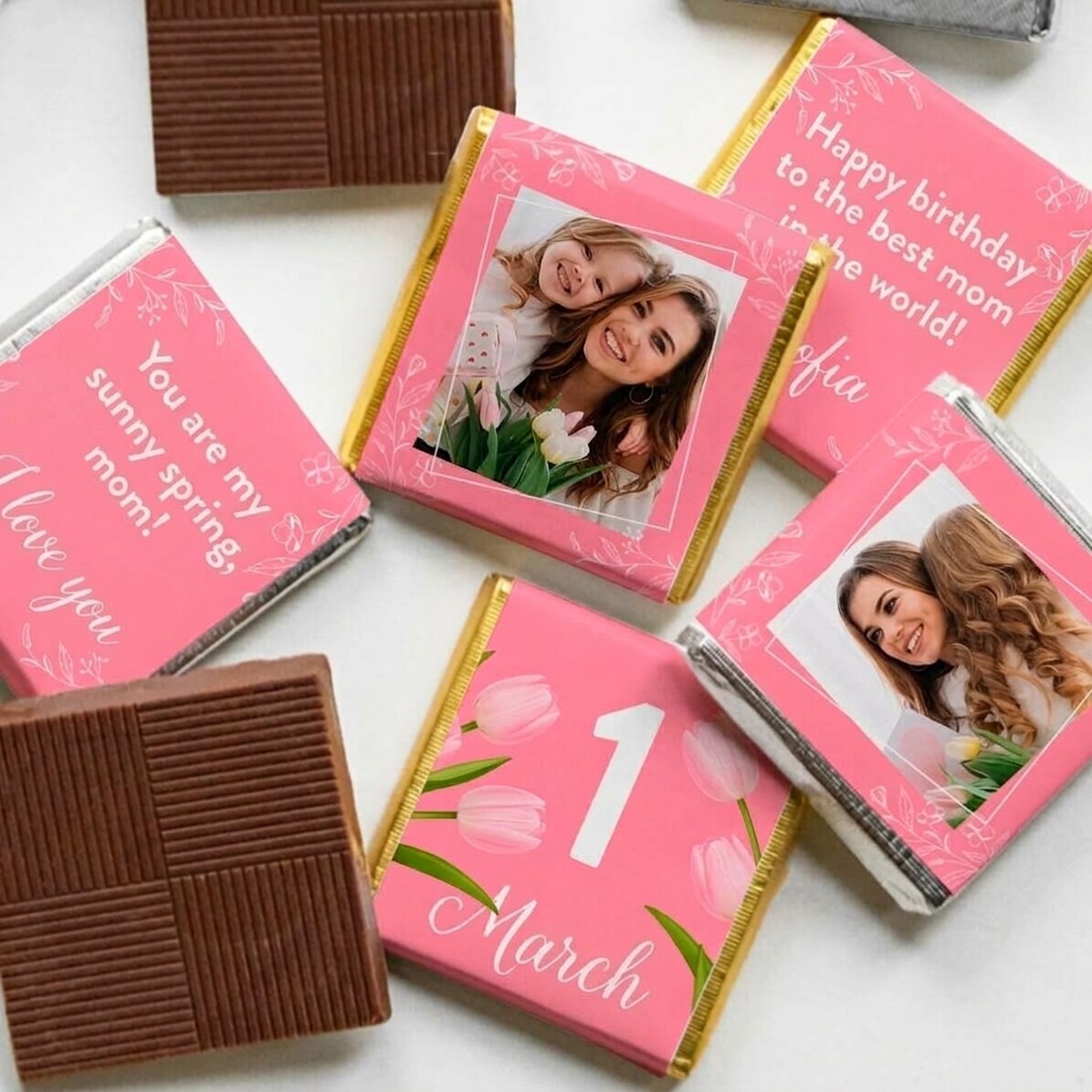 Set van 5 gepersonaliseerde minichocolade met foto’s en tekst - Mama
