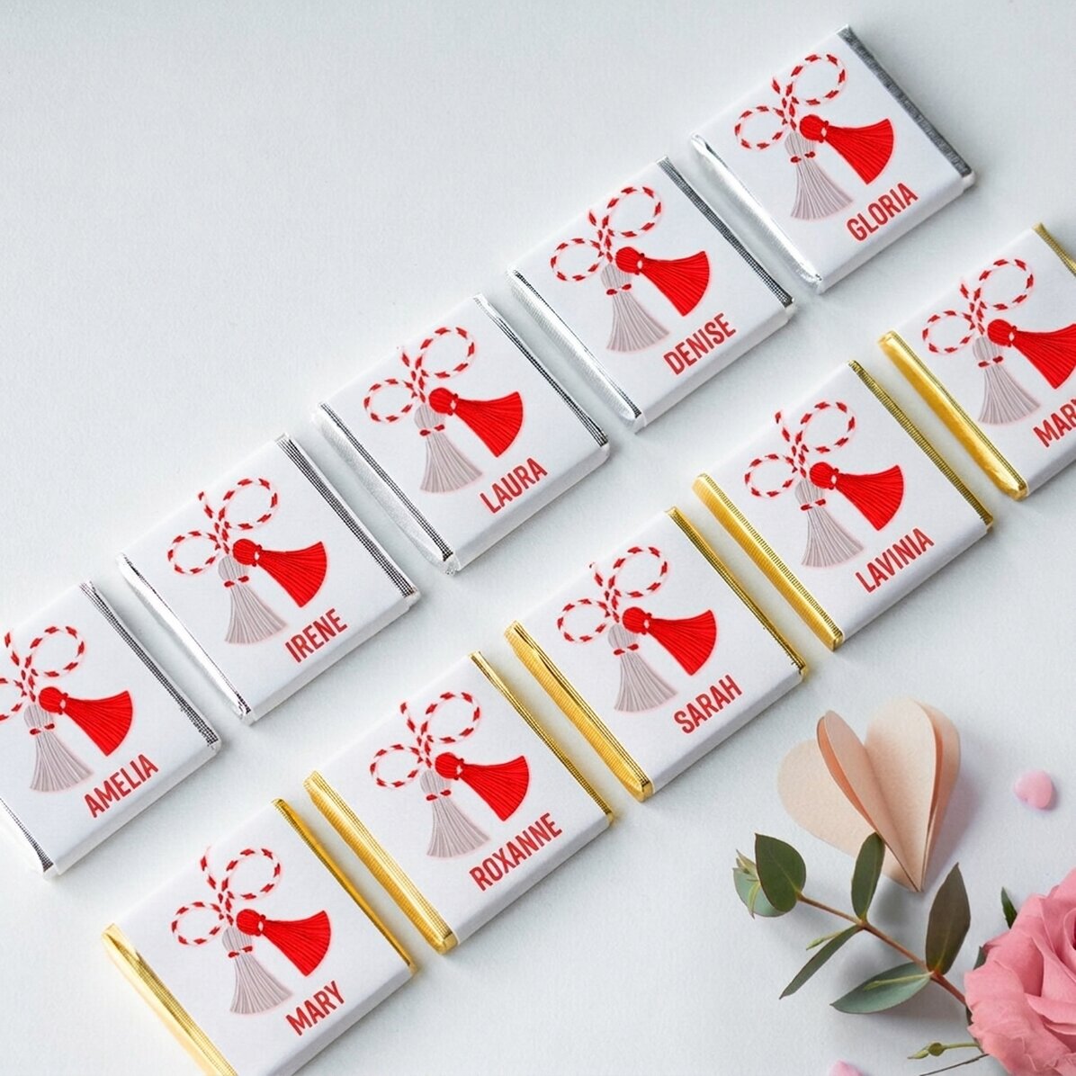Set van 10 gepersonaliseerde mini-chocolade met een lief naamletje