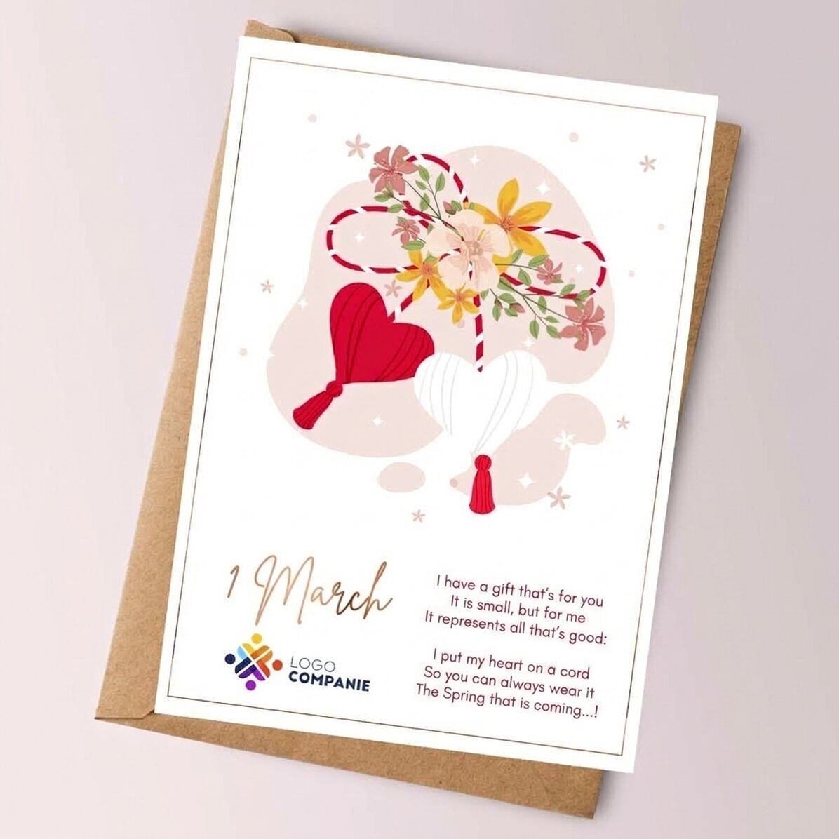 Gepersonaliseerde kaart met tekst en logo - Mooie lente