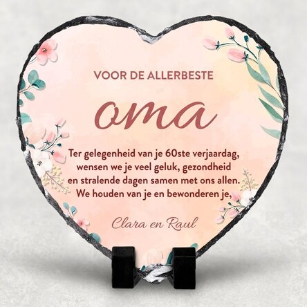 Op maat gemaakte hartvormige leisteen met een boodschap voor oma