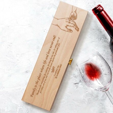Personalised wine box with a thank you message for dad - Hands