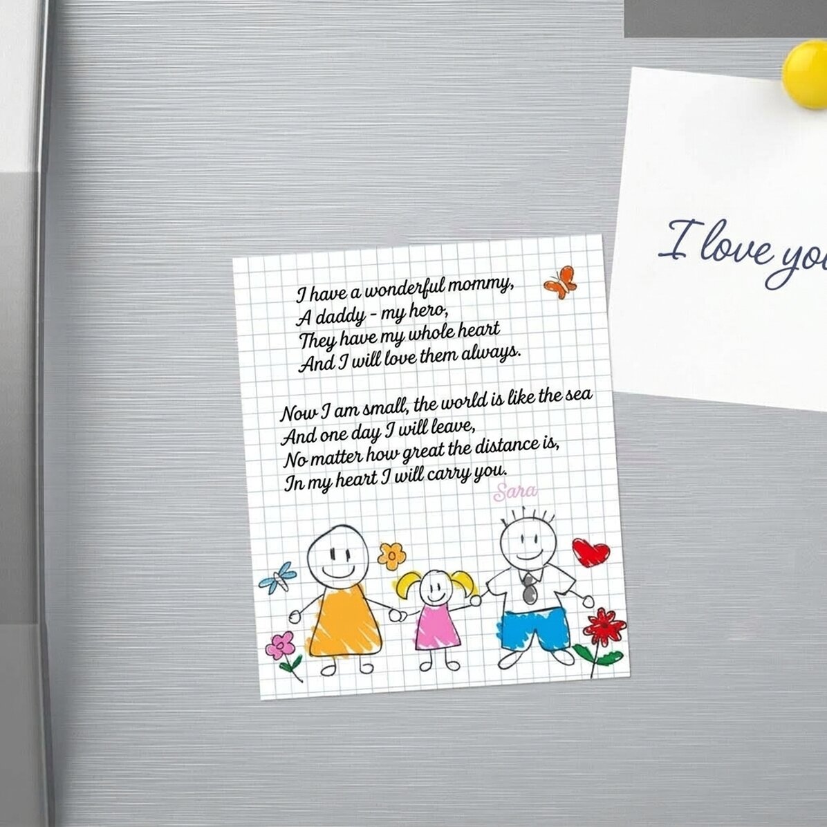 Gepersonaliseerde magneet van 10 x 12 cm met een gedicht voor ouders – Meisje
