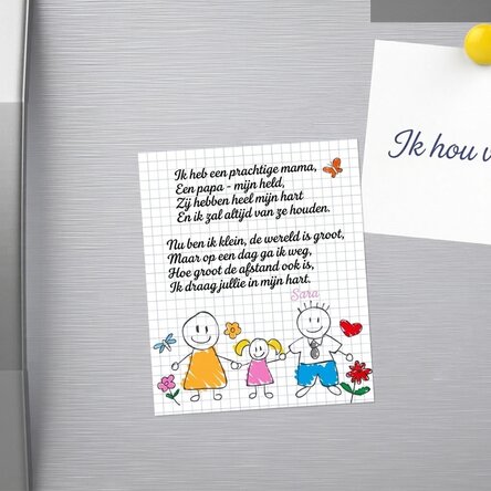Gepersonaliseerde magneet van 10 x 12 cm met een gedicht voor ouders – Meisje