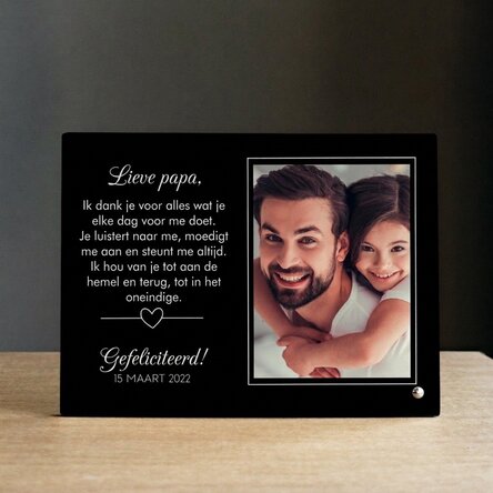 Gepersonaliseerde fotolijst voor op het bureau met een foto en een boodschap - Met liefde