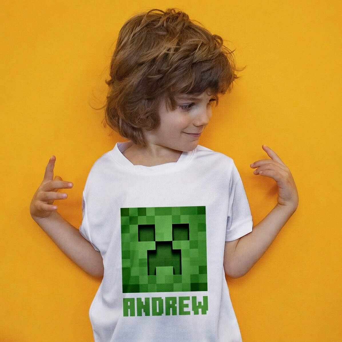 Sportshirt voor kinderen, gepersonaliseerd met een personage uit een spel en een naam - Mijn wereld