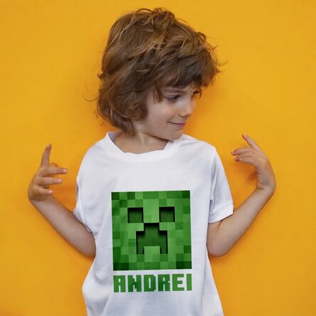 Sportshirt voor kinderen, gepersonaliseerd met een personage uit een spel en een naam - Mijn wereld