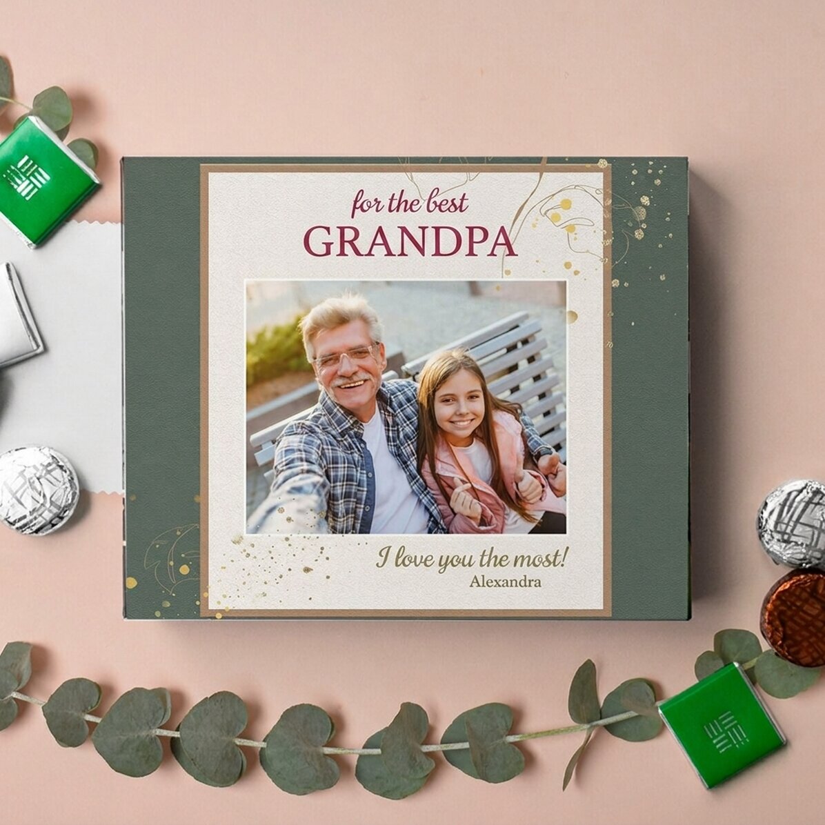 Gepersonaliseerd bonbonnière met foto en boodschap – voor de allerbeste OPA