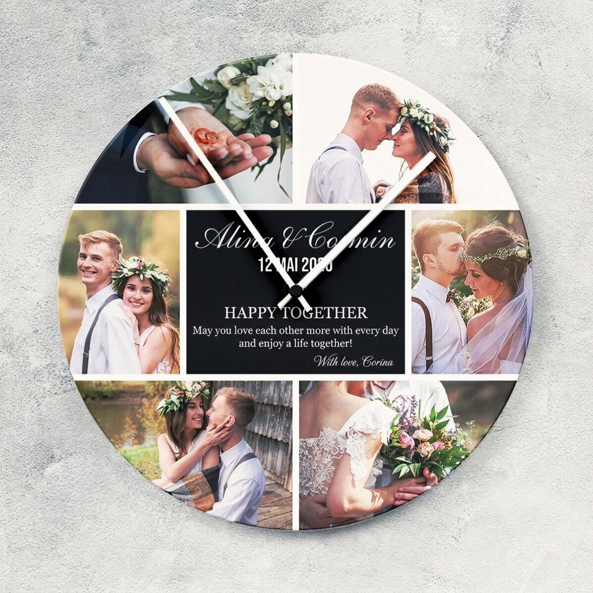 Gepersonaliseerd horloge met 6 foto’s en een boodschap - Momenten
