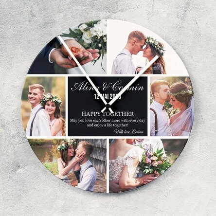 Personalised clock with 6 photos and message - Moments
