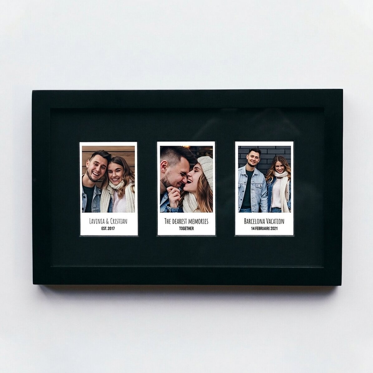 Gepersonaliseerd schilderij met 3 foto’s in polaroidstijl en tekst
