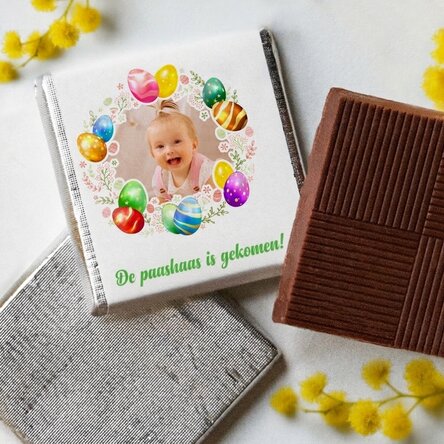 Gepersonaliseerde mini-chocolade met een foto en tekst - Vrolijk Pasen