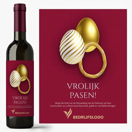 Wijn met gepersonaliseerde tekst en logo - Vrolijk Pasen!
