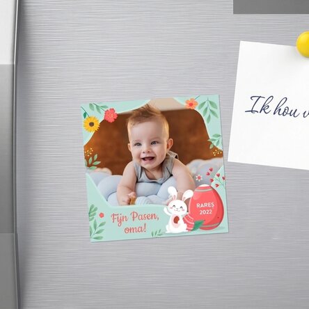 Gepersonaliseerde magneet van 10x10 met een foto en tekst - Fijne Pasen