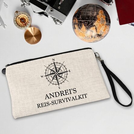 Gepersonaliseerde accessoirekit voor mannen met tekst - Reis-survivalpakket