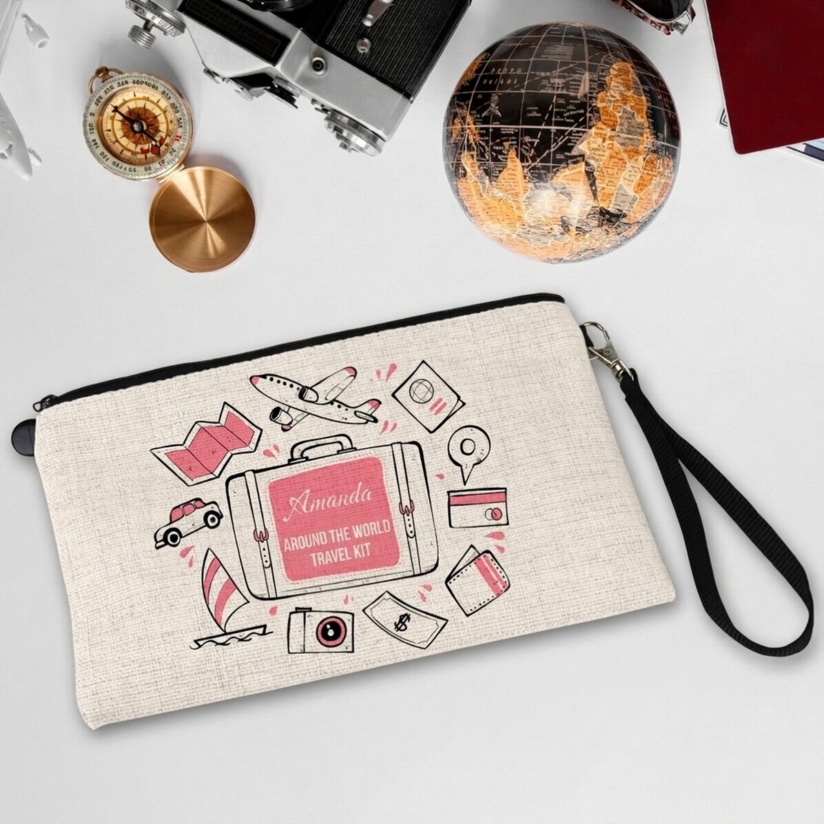 Gepersonaliseerde accessoire-set met tekst - Rond de wereld